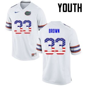 Youth Florida Gators #33 Mack Brown NCAA Nike White USA Flag Fashion Authentic Stitched College Football Jersey UTD4162BF